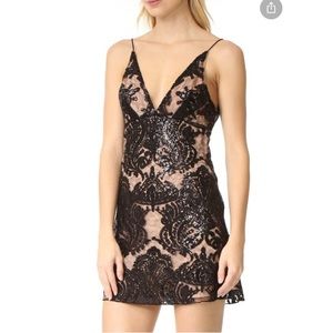 FREE PEOPLE black and nude mini beaded dress